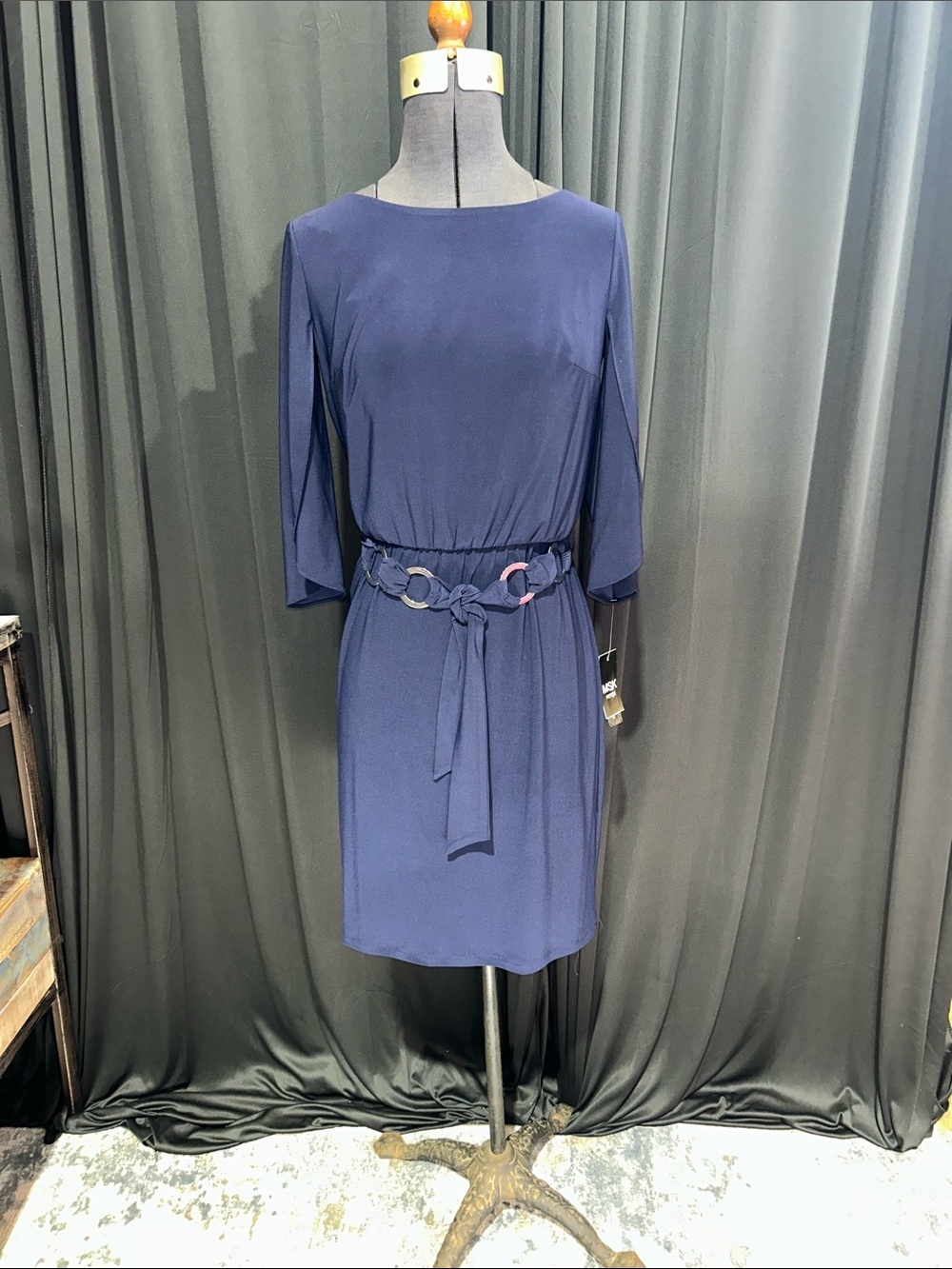 MSK Woman’s Petite Tulip Sleeve Navy Blue Dress (00018)
